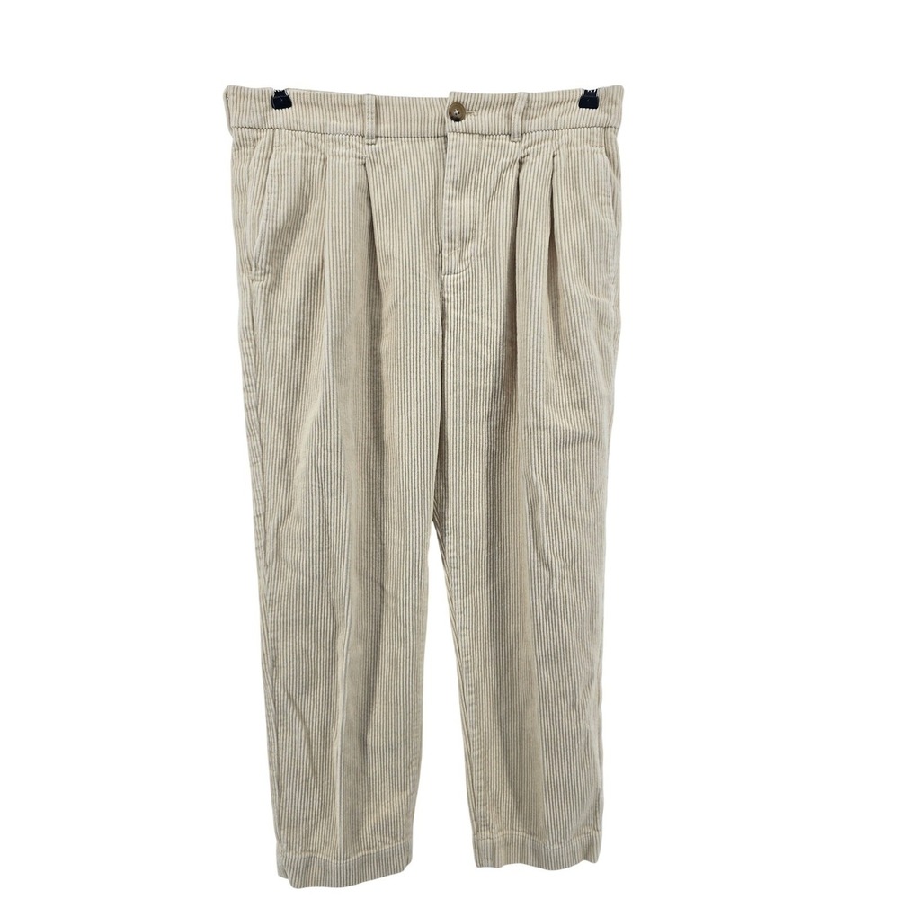 AYR Corduroy Trousers Womens 8 Cream Pleated High Rise Tapered Cotton Pants